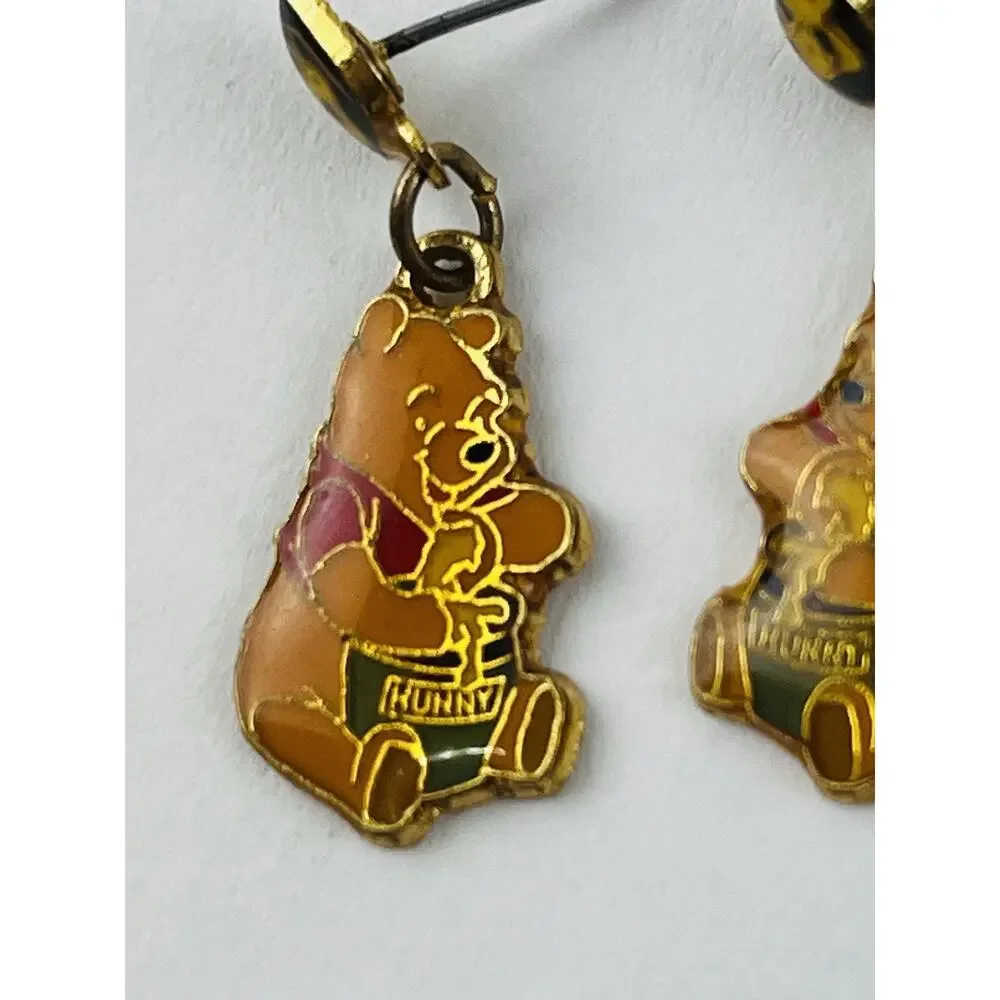 Vintage Winnie the Pooh Dangle Earrings Sitting Pooh w/Honey Pot Enamel Disney - Picture 6 of 14